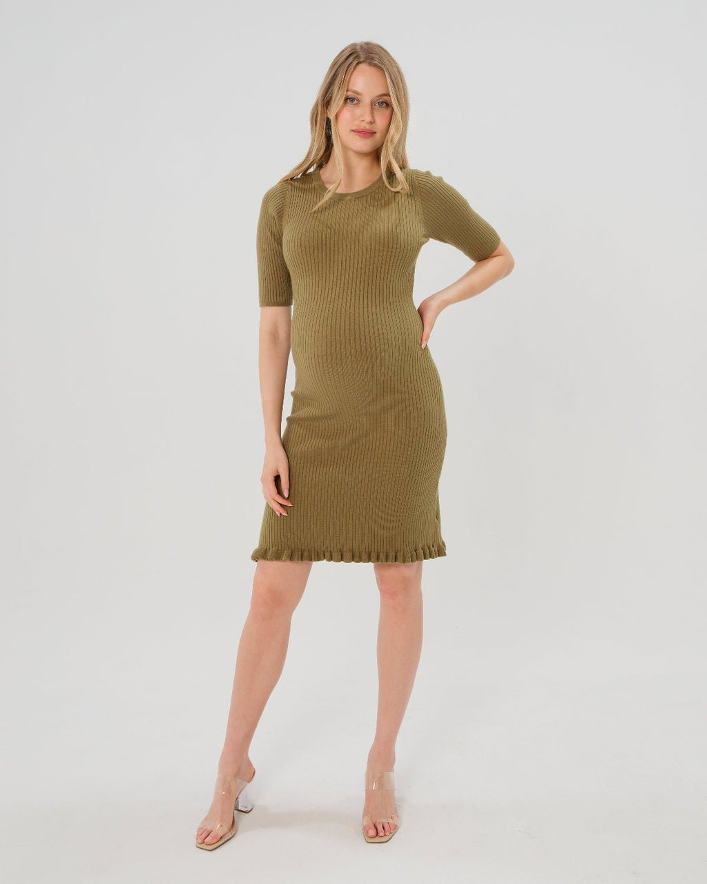 Olivia Maternity & Postpartum Sweater Dress in Olive Green - women's maternity dress photo