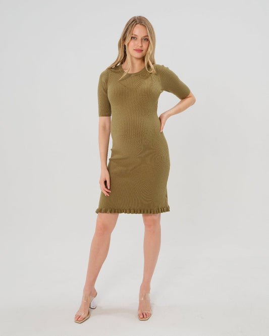 Olivia Maternity & Postpartum Sweater Dress in Olive Green - women's maternity dress photo