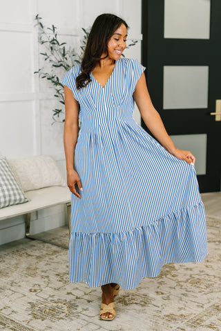 Only Chance Pleated Smock Waist Maxi Dress in Blue in - Womens photo