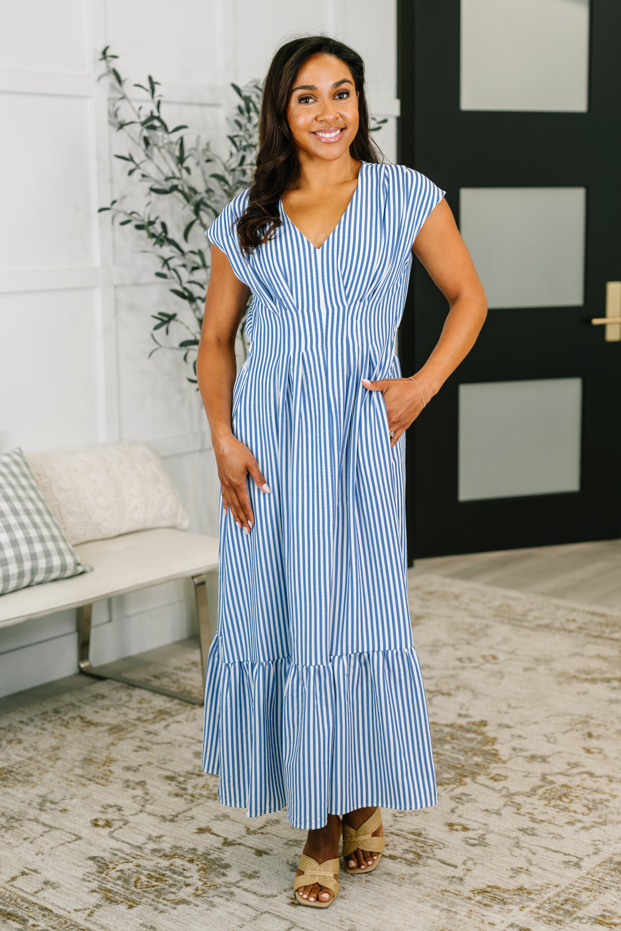 Only Chance Pleated Smock Waist Maxi Dress in Blue in - Womens photo