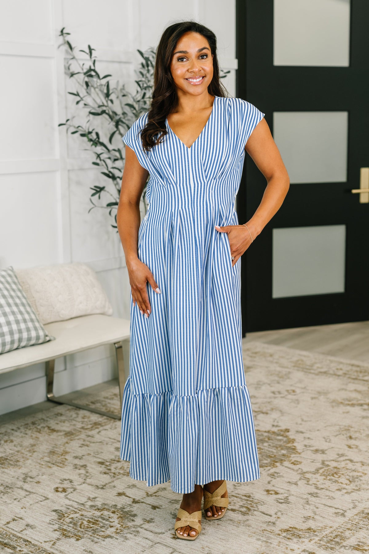 Only Chance Pleated Smock Waist Maxi Dress in Blue in - Womens photo