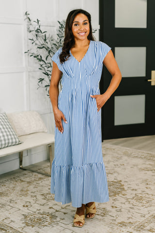 Only Chance Pleated Smock Waist Maxi Dress in Blue in - Womens photo
