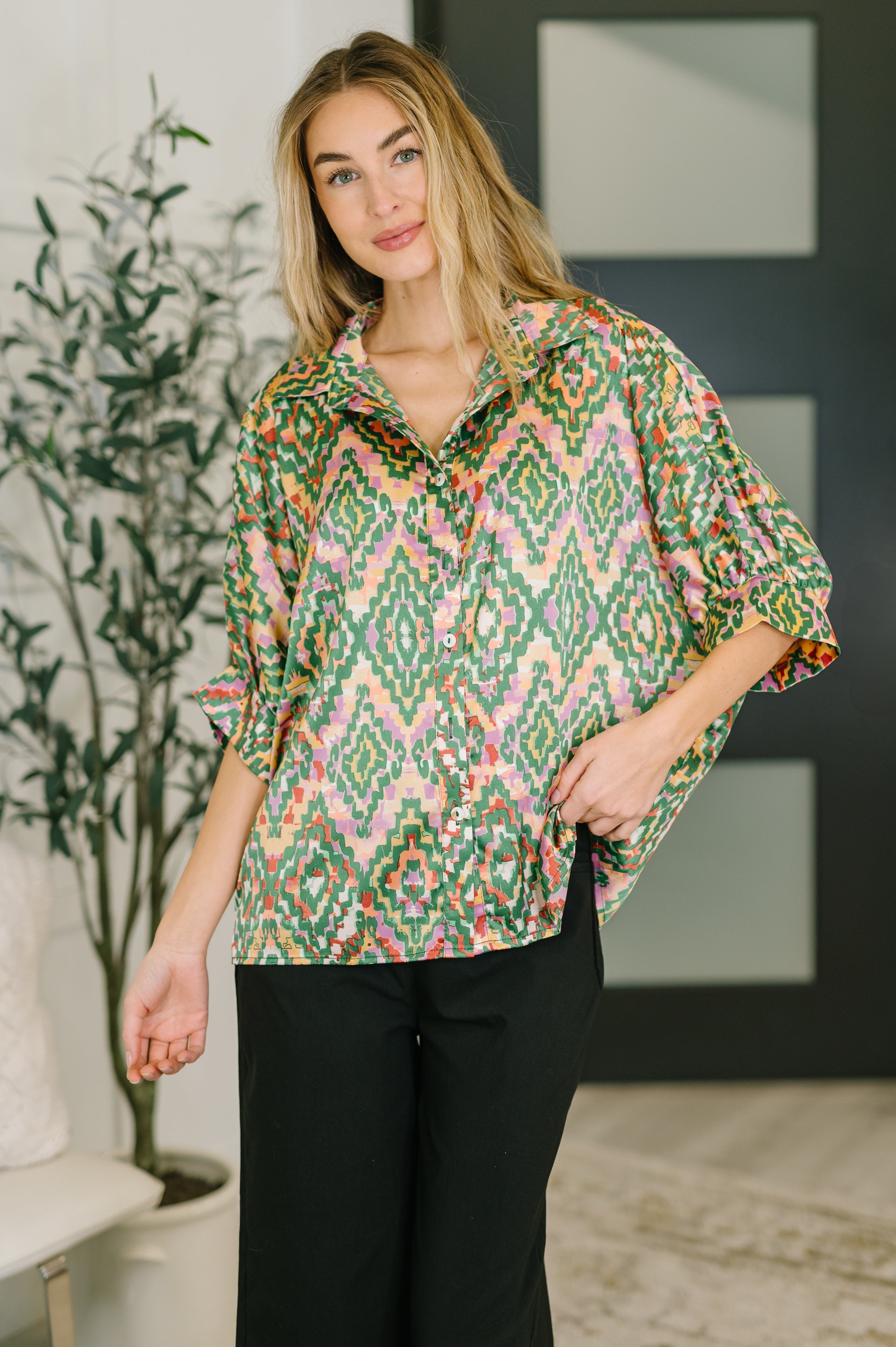 Optical Illusion Button Up Blouse in - Womens photo