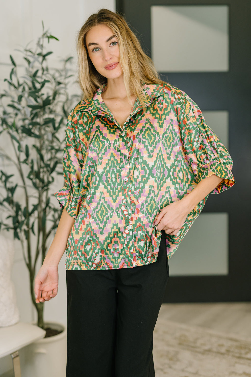 Optical Illusion Button Up Blouse in - Womens photo