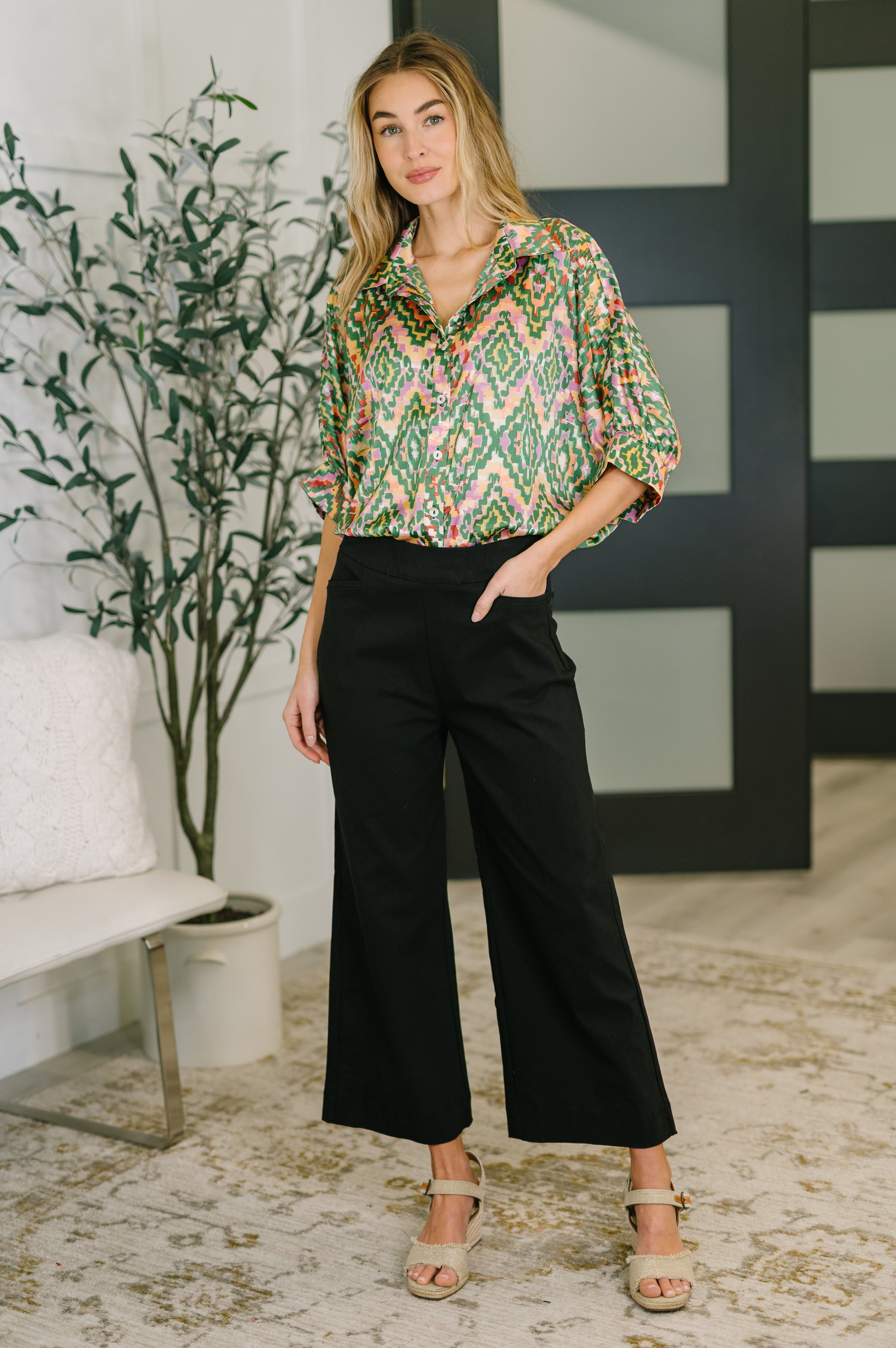 Optical Illusion Button Up Blouse in - Womens photo