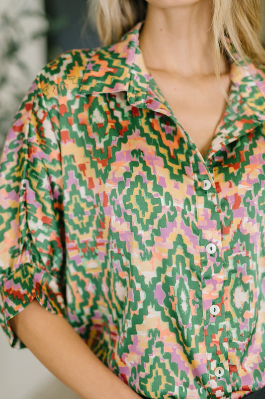 Optical Illusion Button Up Blouse in - Womens photo