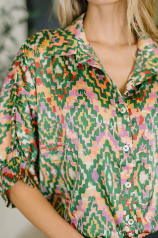 Optical Illusion Button Up Blouse in - Womens photo
