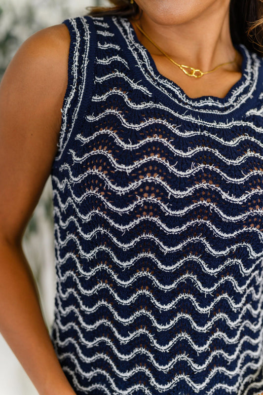 Own the Chill Wavy Striped Top in Navy in - Womens photo