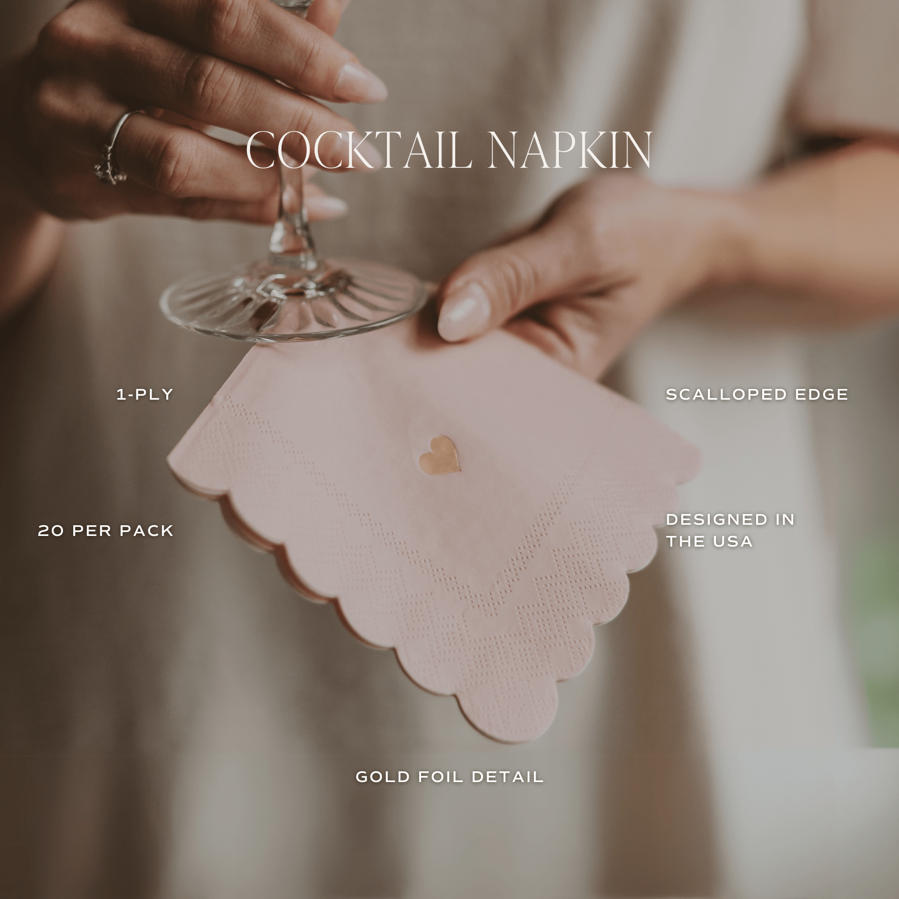 Pink with Gold Heart Cocktail Napkins in - cocktail napkins photo