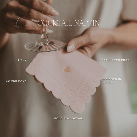 Pink with Gold Heart Cocktail Napkins in - cocktail napkins photo