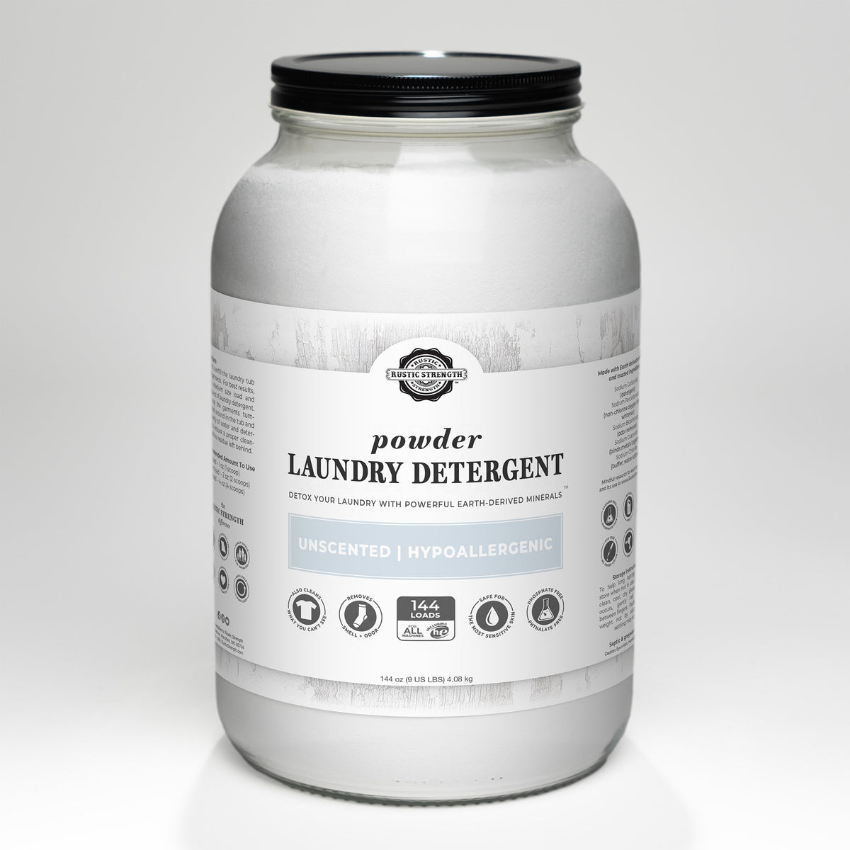 Rustic Strength Powder Laundry Detergent - 9 LB Glass Jar with Metal Cap | SwagglyLife