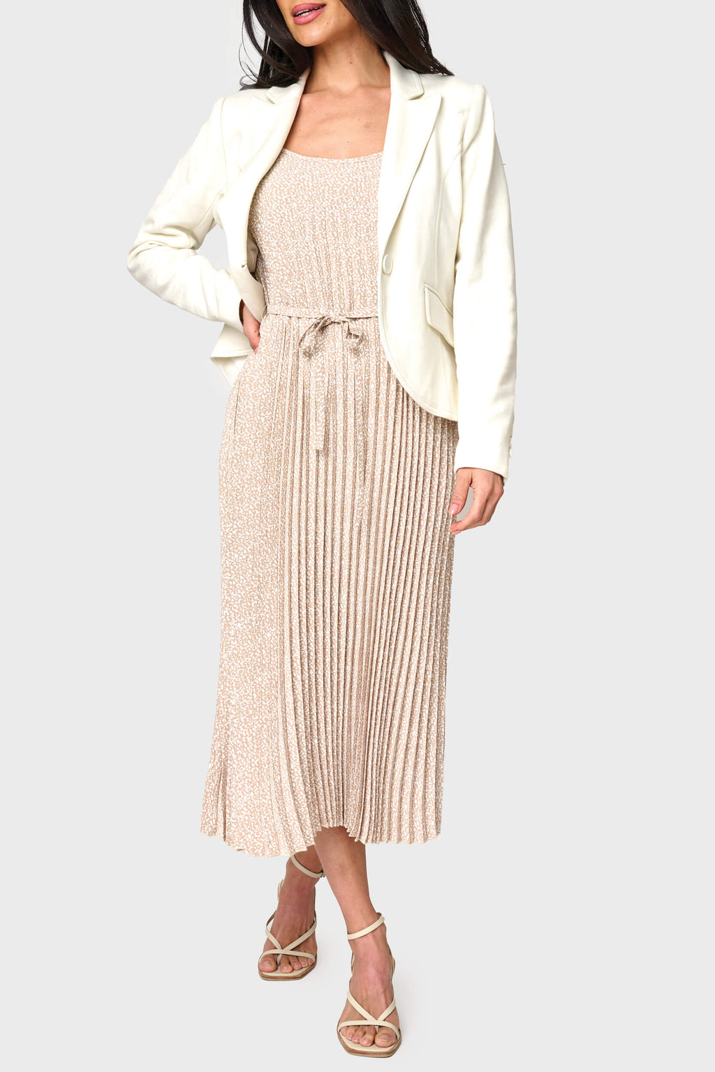 Adjustable Strap Pleated Midi Dress with Belt in - 50, DRESSES, 503, SALE photo