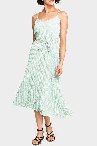 Adjustable Strap Pleated Midi Dress with Belt in Mist Green Animal Dot - 50, DRESSES, 503, SALE photo