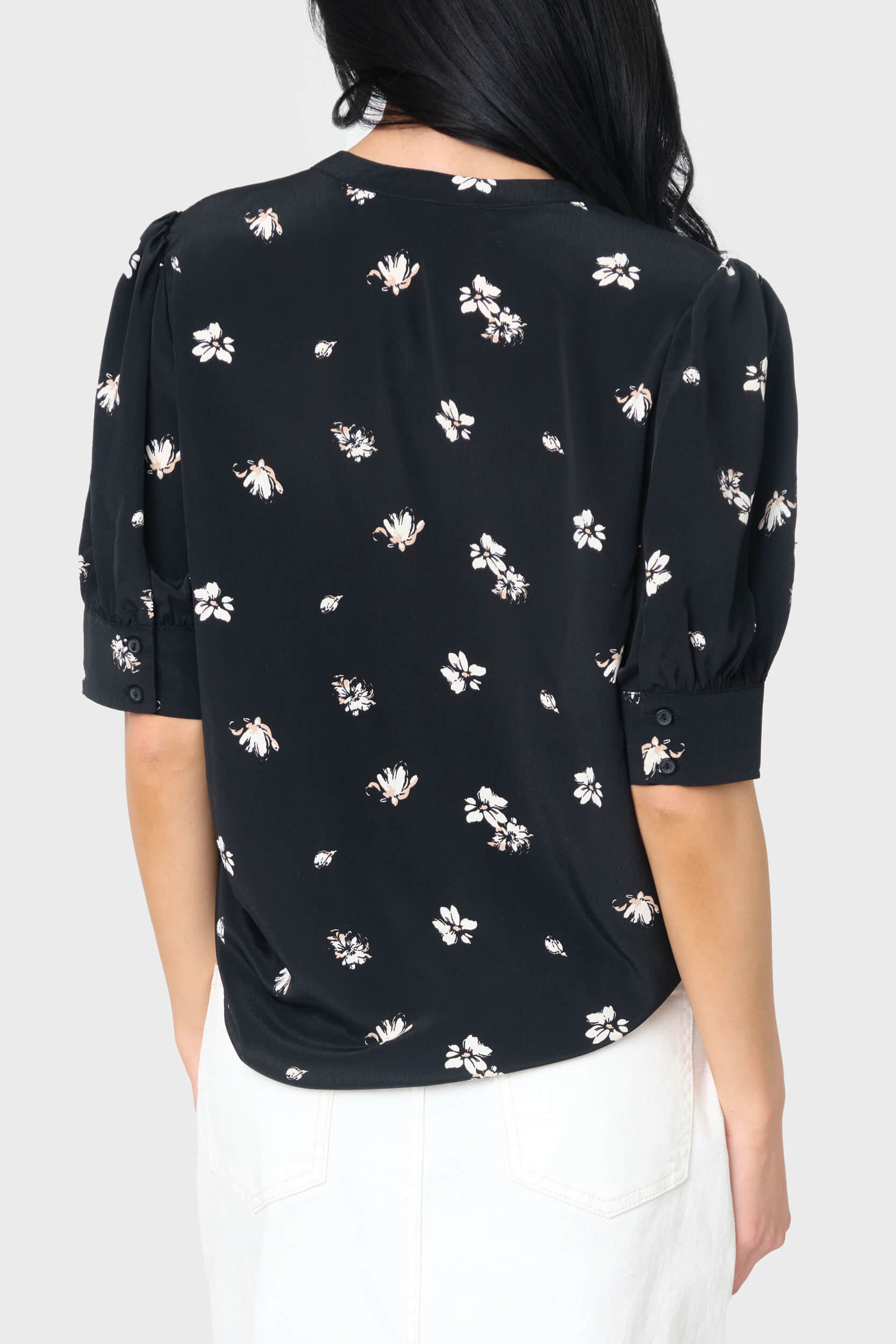 Woven Henley Blouse with Puff Sleeve in - 15, WOVEN TOPS, 151, SALE photo