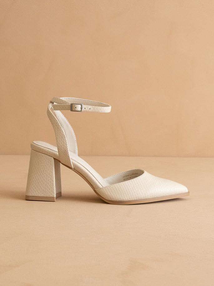 The Princess | White Pointed Toe Heel with Ankle Strap