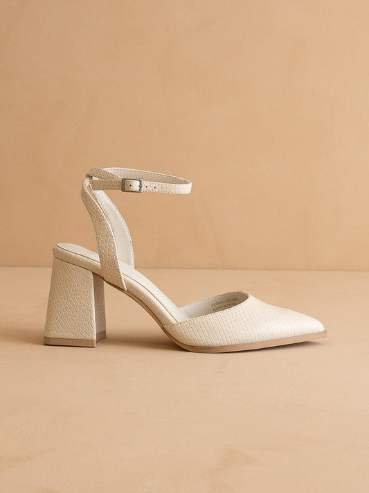 The Princess | White Pointed Toe Bridal Block Heel with Ankle Strap in - HEELS photo