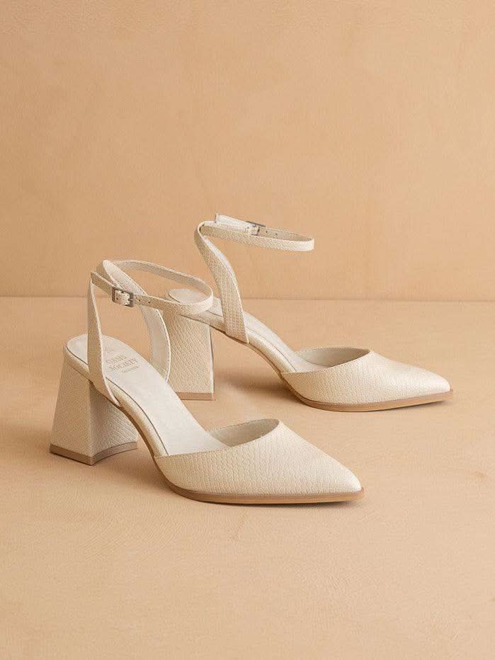 The Princess | White Pointed Toe Heel with Ankle Strap