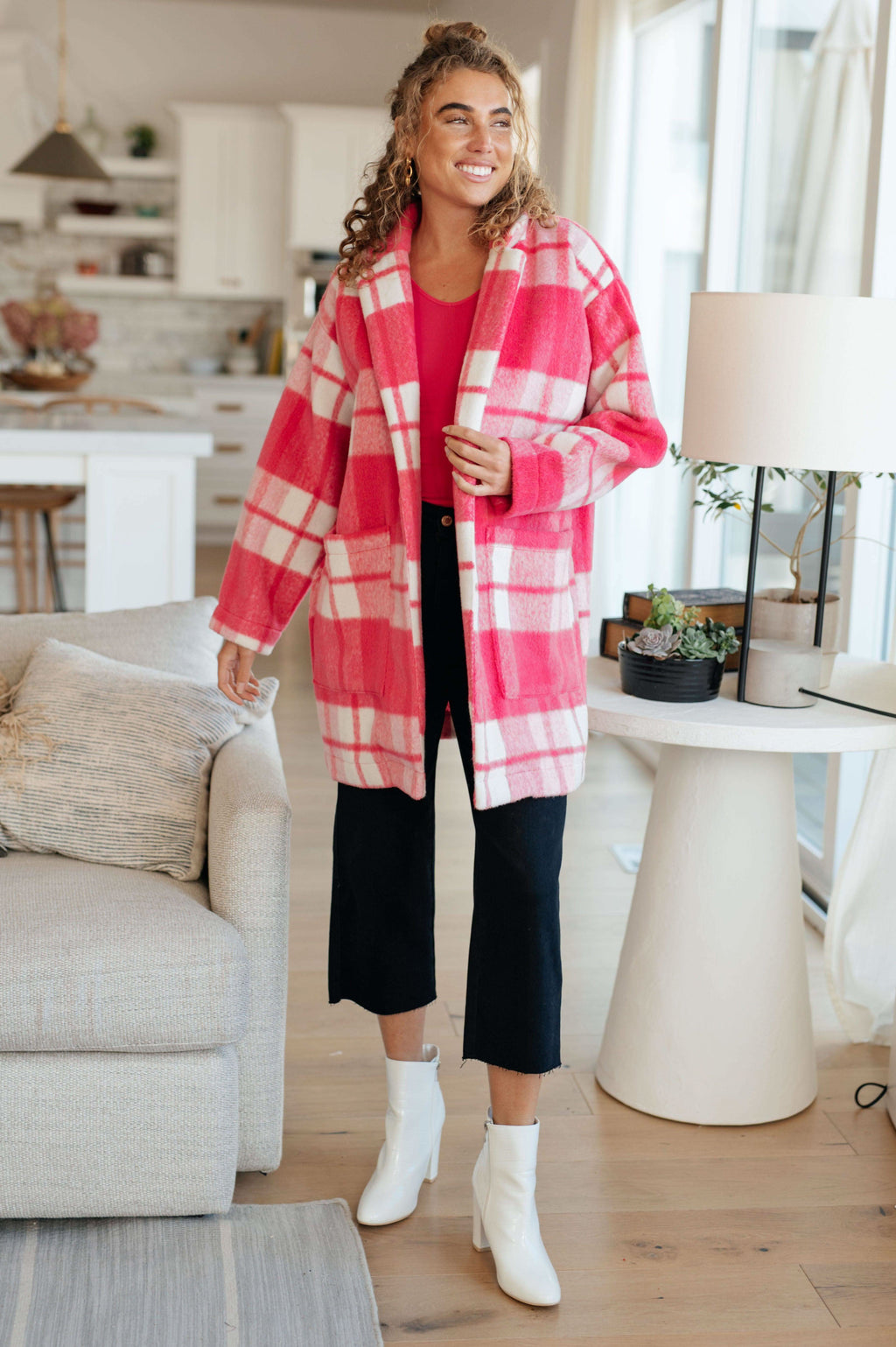 Passion in Plaid Coat in Pink - SwagglyLife Home & Fashion