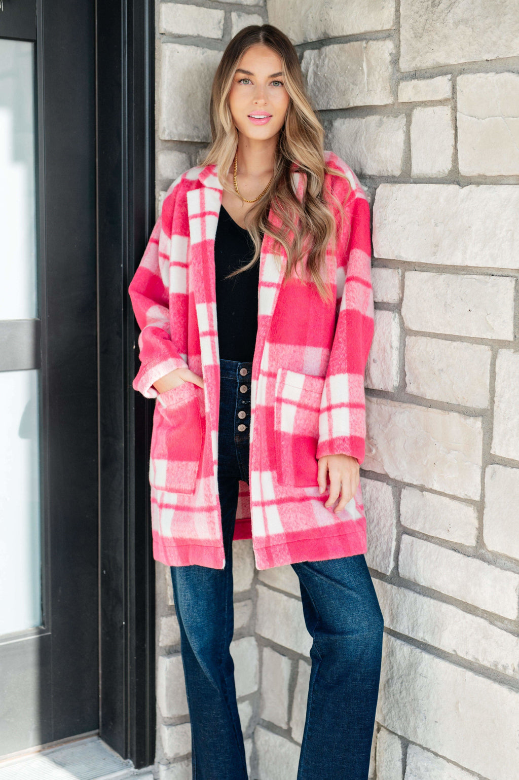 Passion in Plaid Coat in Pink - SwagglyLife Home & Fashion