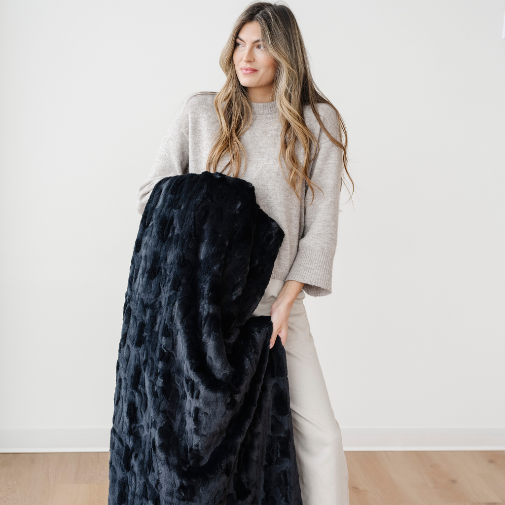 PATTERNED FAUX FUR THROW BLANKETS in Black - Throw Blanket photo