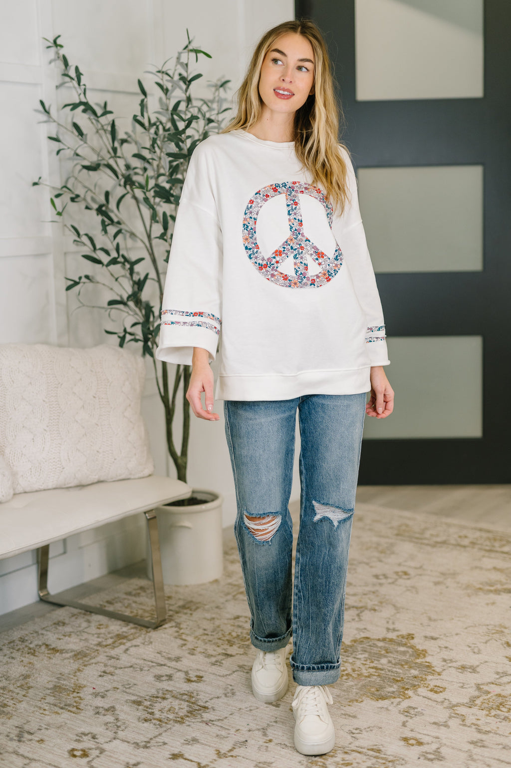 Peace, Love, and Flowers Peace Sign Top in - Womens photo