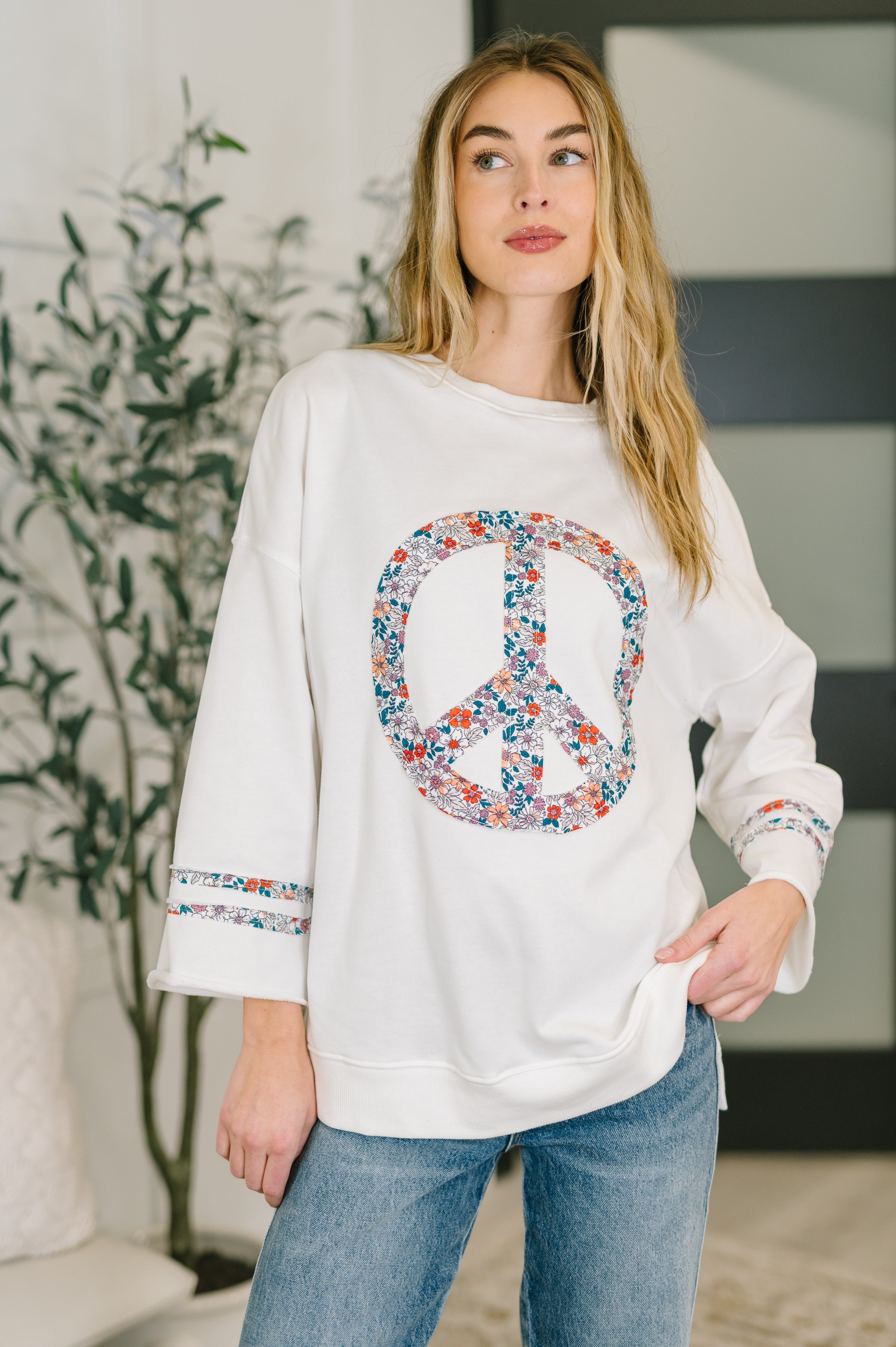 Peace, Love, and Flowers Peace Sign Top in - Womens photo