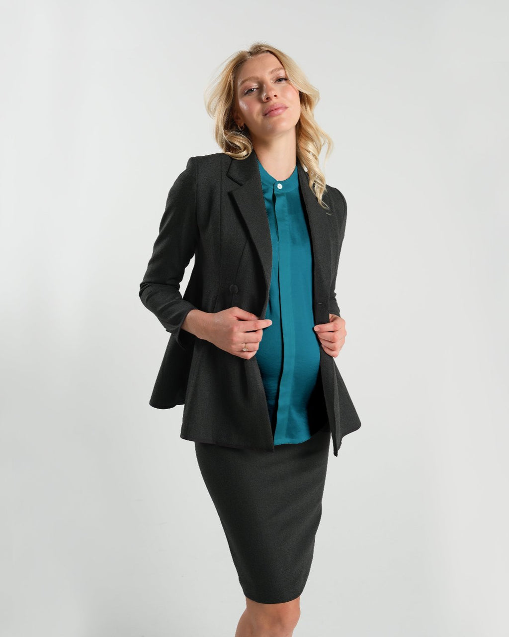 Short Sleeve Satin Maternity Shell Top with Concealed Nursing Zip in - Maternity Top photo