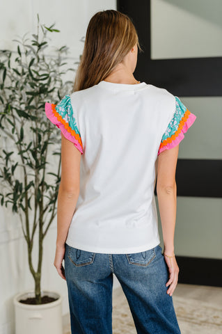 Petals & Poise Floral Flutter Sleeve Top in White in - Womens photo