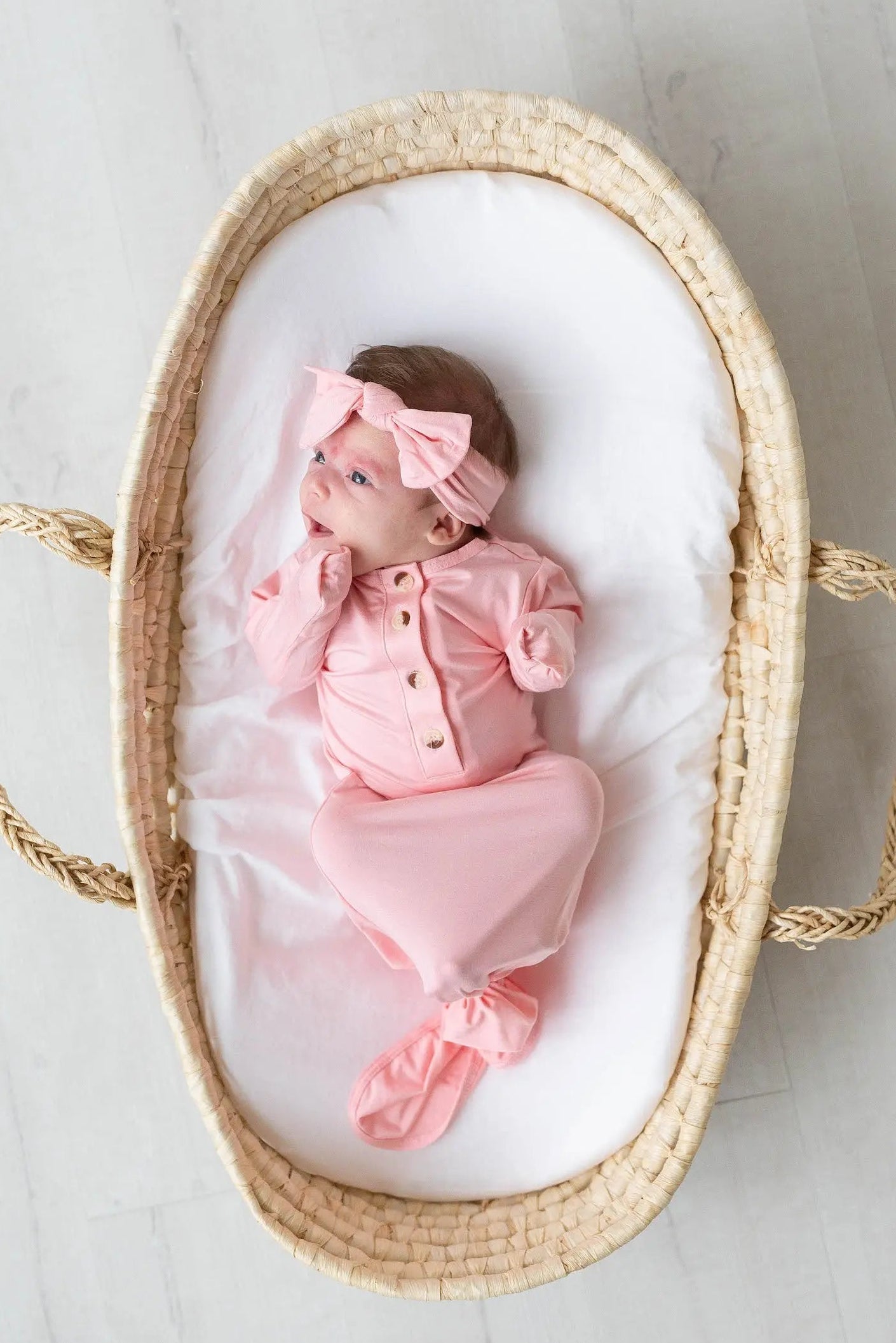 Newborn Knotted Baby Gown and Hat Set with Headband - Pink in - Newborn Knotted Baby Gown Sets photo