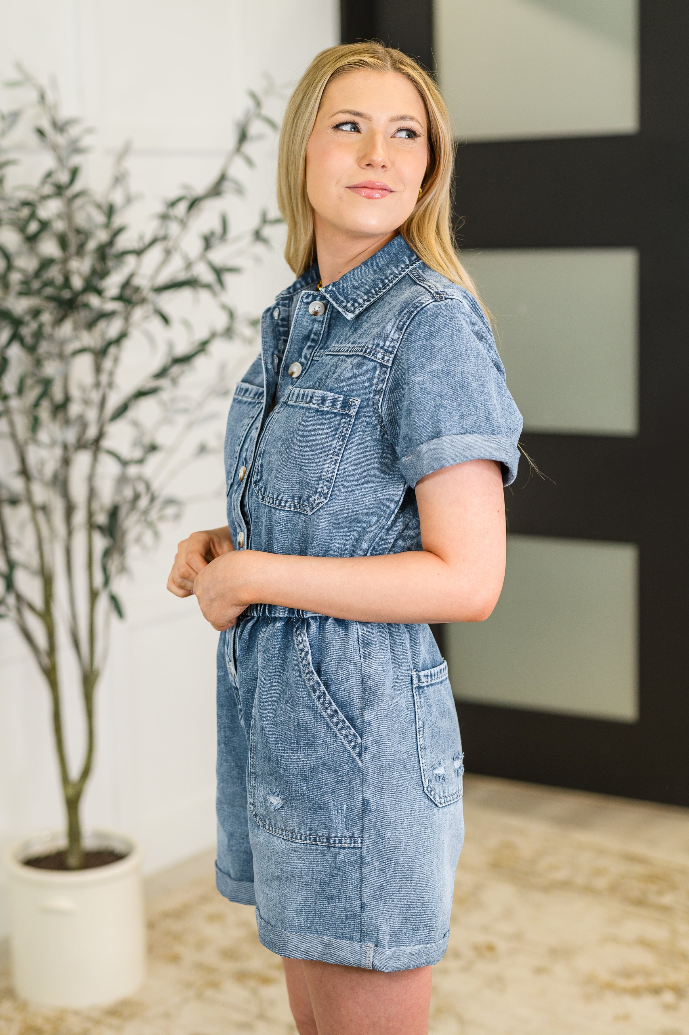 Pleasant and Relevant Denim Romper in - Womens photo