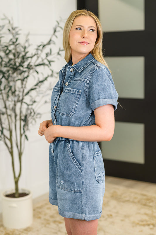 Pleasant and Relevant Denim Romper in - Womens photo