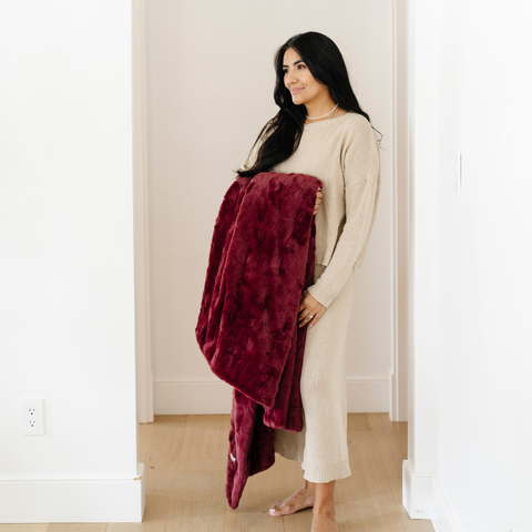 PATTERNED FAUX FUR THROW BLANKETS in Pomegranate - Throw Blanket photo
