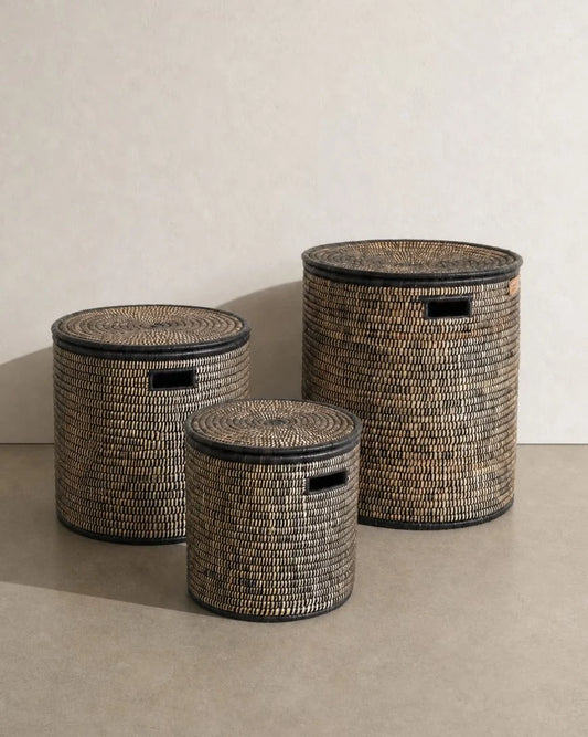 Lidded Floor Baskets | Black | Malawi - Large