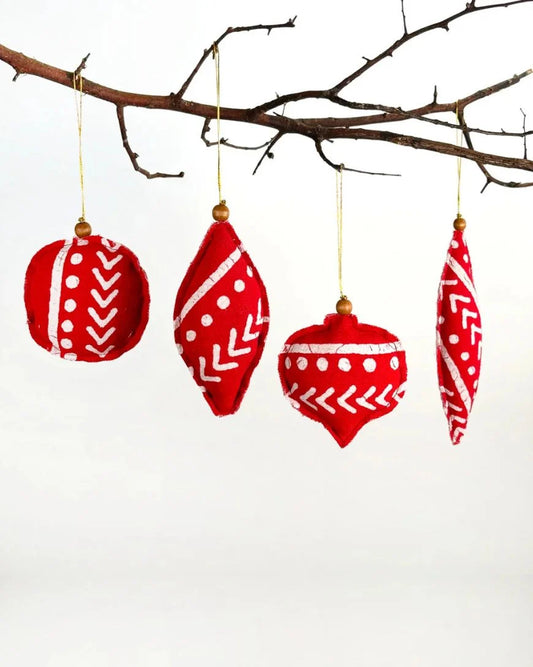 African Batik Red Finial Christmas Ornaments – Set of 4 - Default Title