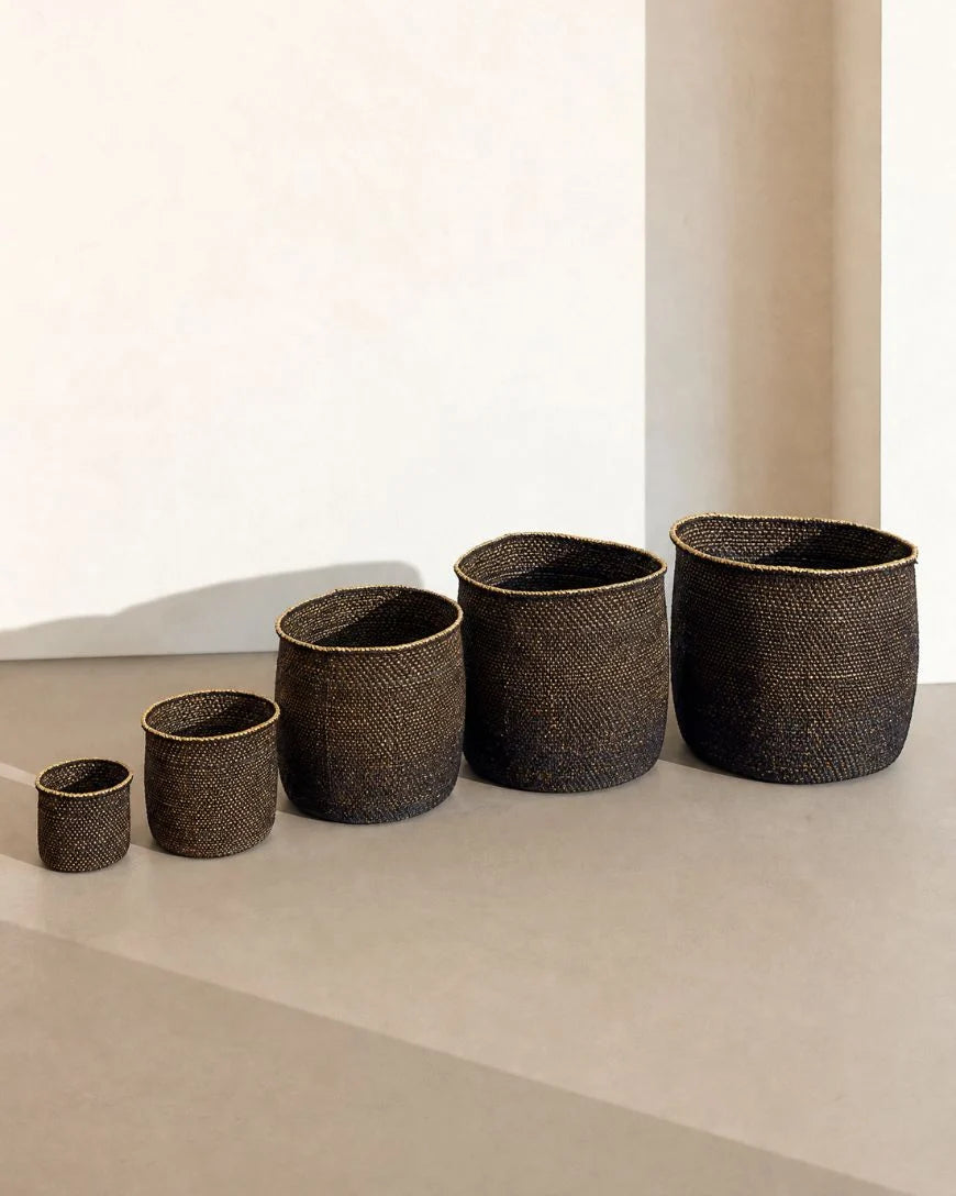 Handwoven Natural & Black Iringa Baskets | Tanzania
