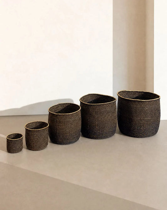 Handwoven Natural & Black Iringa Baskets | Tanzania - 14 - 15"