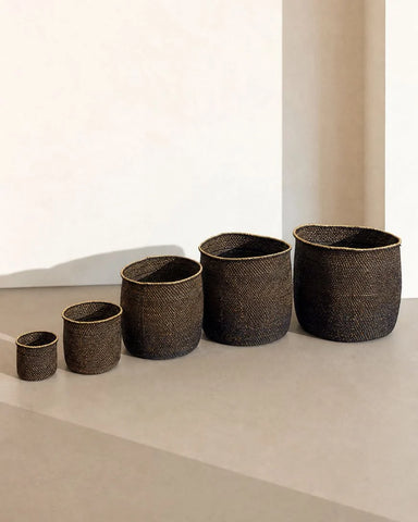 Handwoven Natural & Black Iringa Baskets | Tanzania