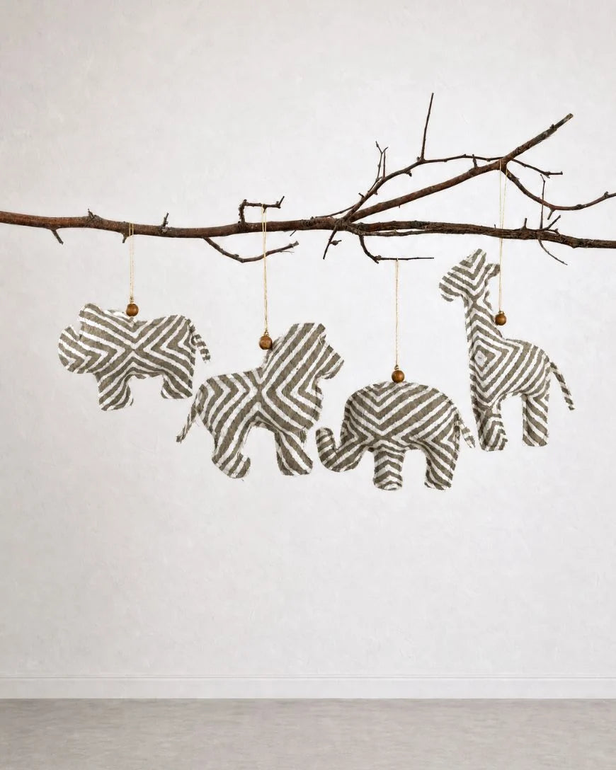 African Batik Safari Animal Christmas Ornaments – Set of 4