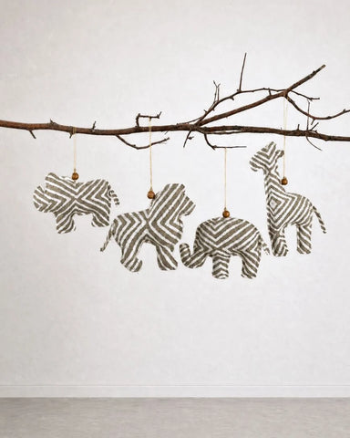 African Batik Safari Animal Christmas Ornaments – Set of 4