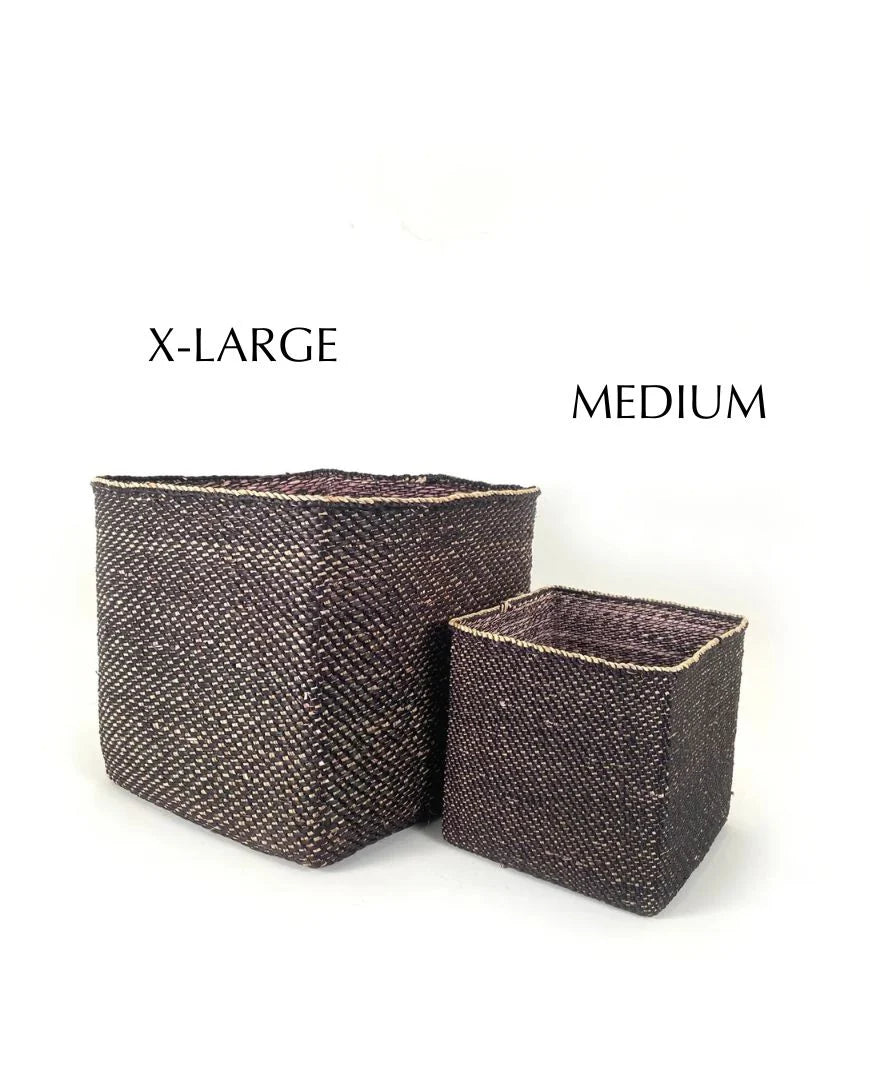Handwoven Square Iringa Baskets | Natural & Black | Tanzania