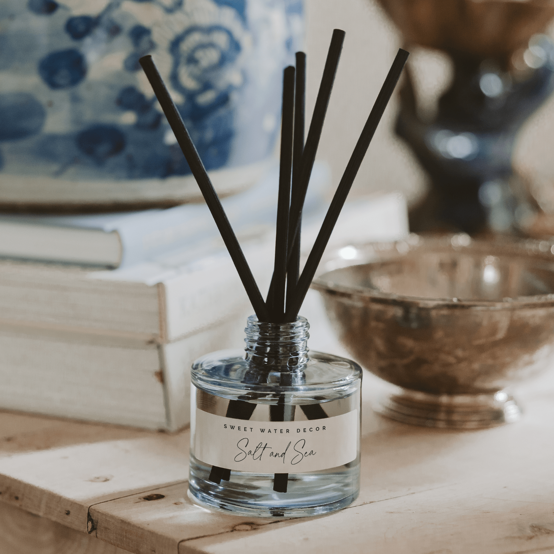 Salt and Sea Blue Tinted Glass Jar Reed Diffuser in - Reed Diffusers photo