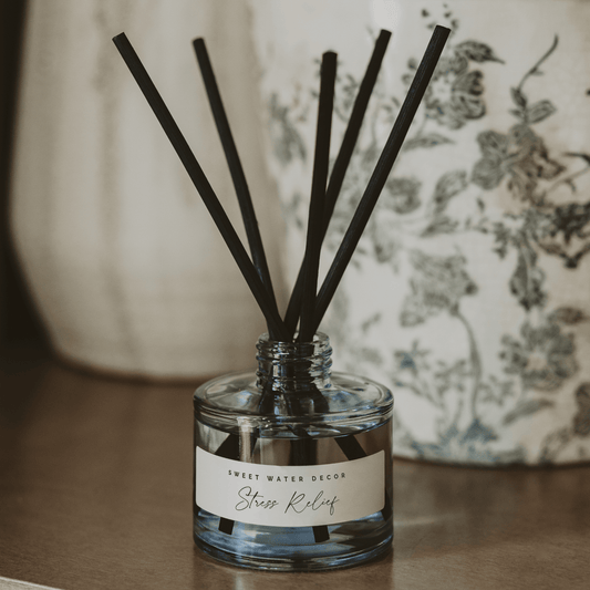 Stress Relief Blue Tinted Glass Jar Reed Diffuser in - Reed Diffusers photo