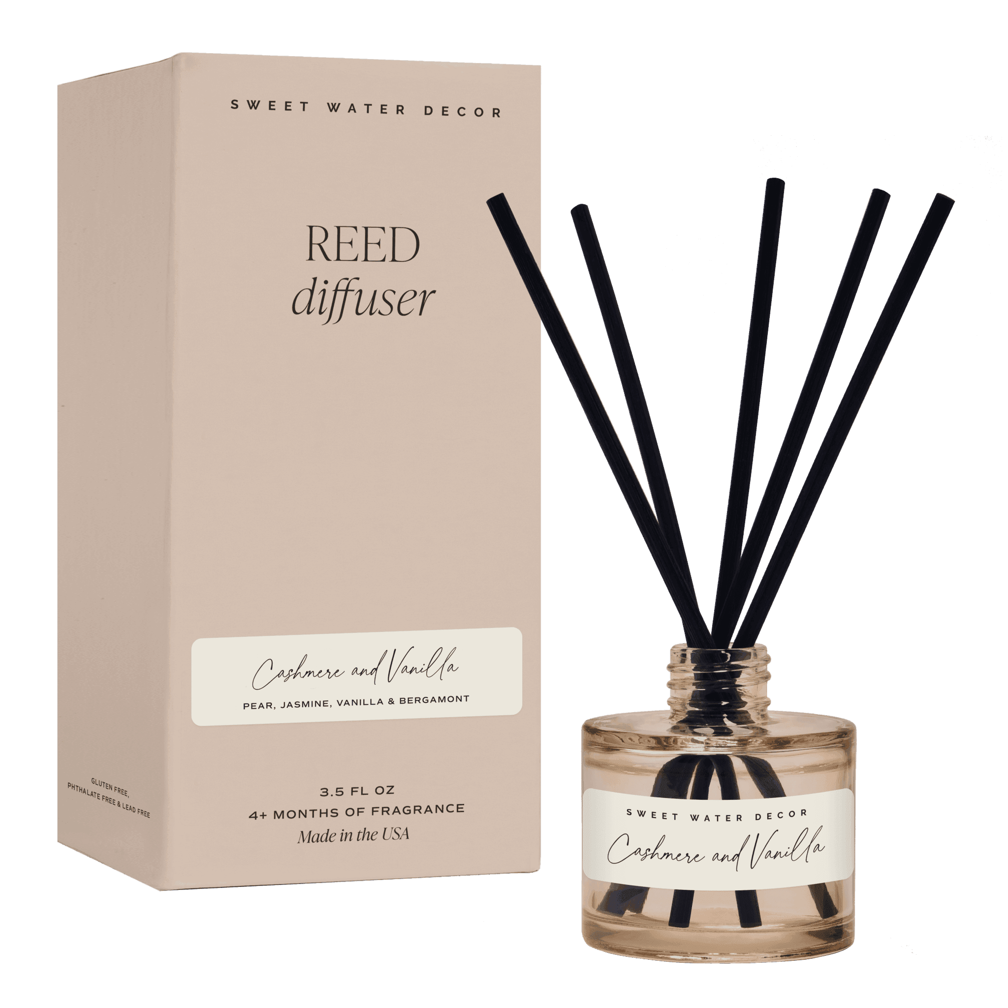 Cashmere and Vanilla Tinted Glass Jar Reed Diffuser in - Reed Diffusers photo