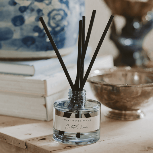 Coastal Lemon Blue Tinted Glass Jar Reed Diffuser in - Reed Diffusers photo