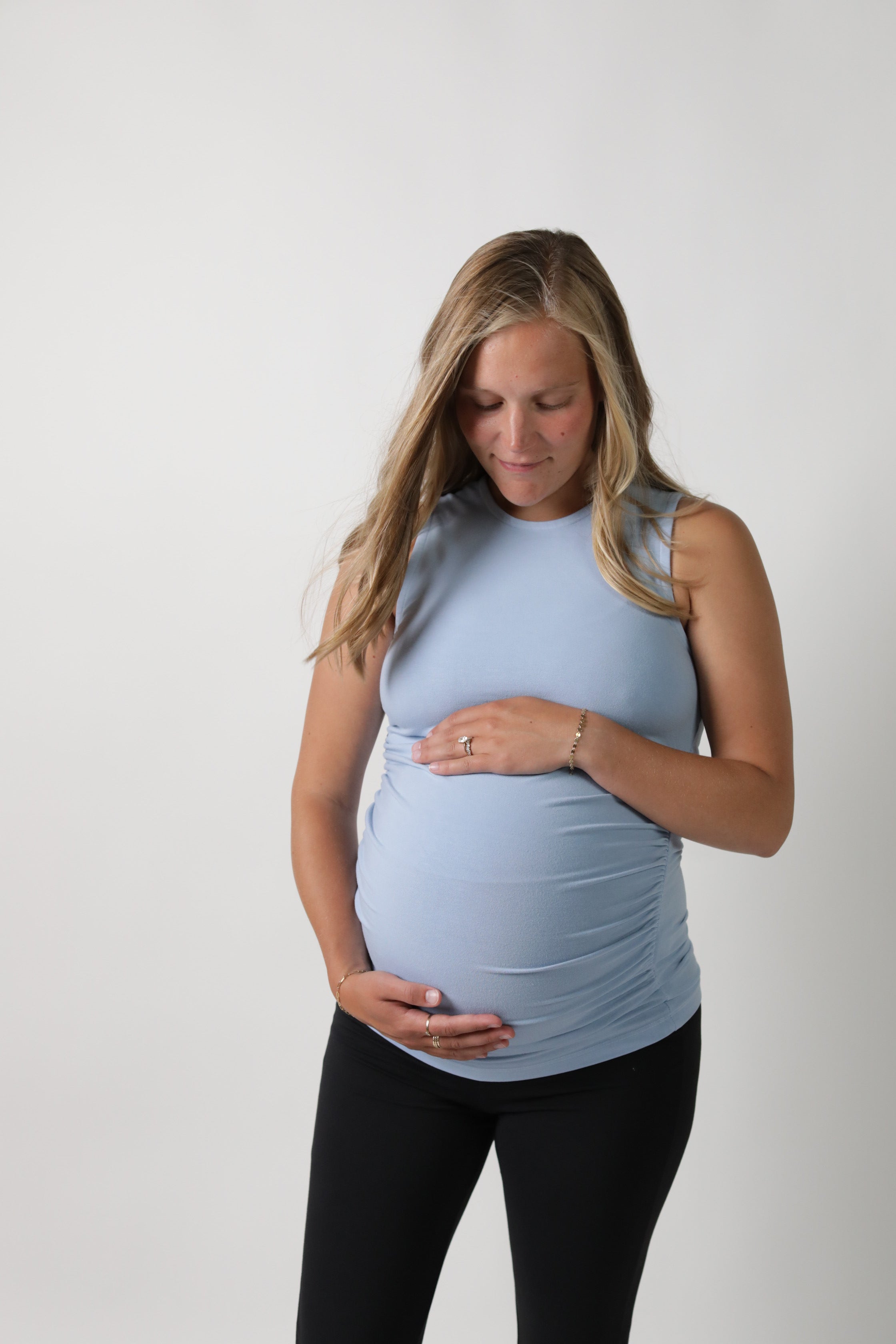 BLAIR || HIGH NECK MATERNITY TANK in Blue Fog - photo
