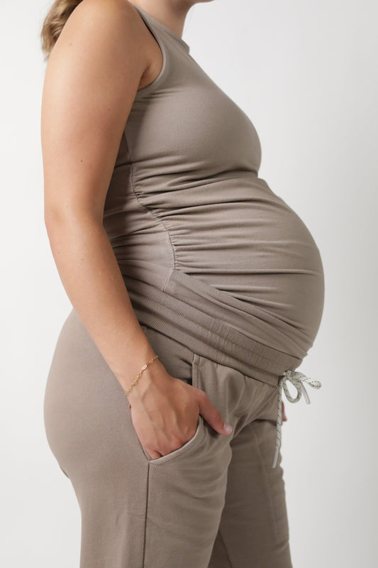 BLAIR || HIGH NECK MATERNITY TANK in Taupe Grey - photo