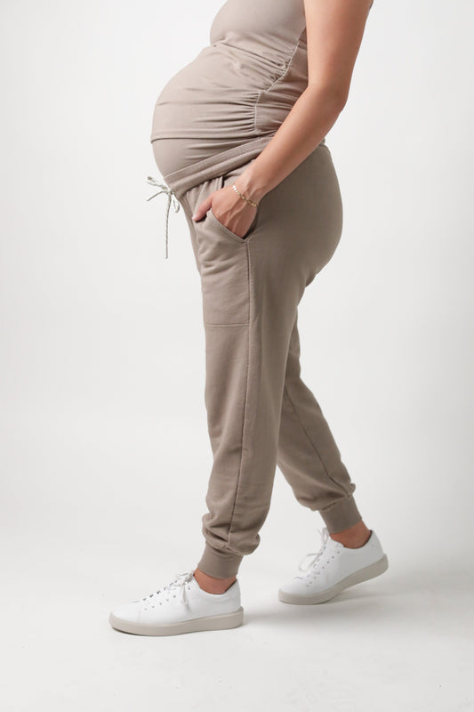ELLE || ORGANIC COTTON MATERNITY JOGGER in Taupe Grey - photo
