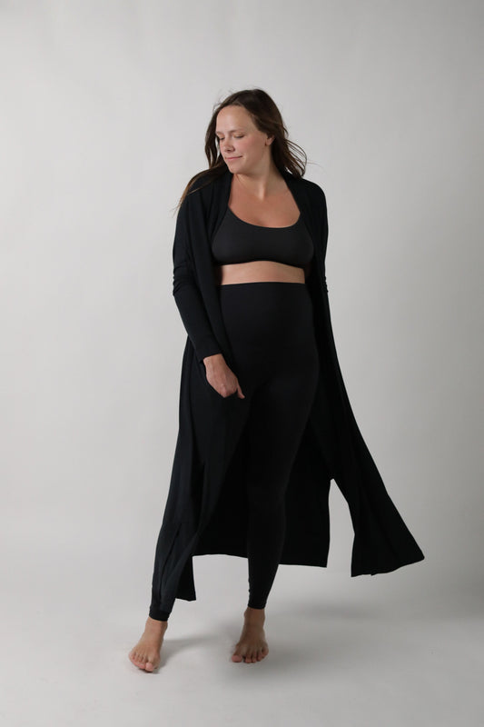 GOLDIE || LONG SLEEVE LOUNGEWEAR MATERNITY ROBE in OS Black - photo