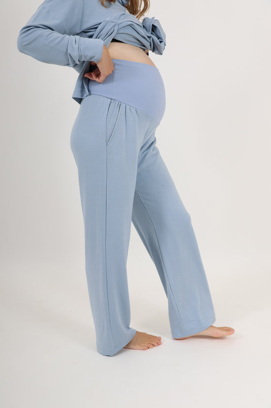 RUBY || MODAL SPANDEX MATERNITY LOUNGEWEAR PANT in Blue Fog Standard Length - photo