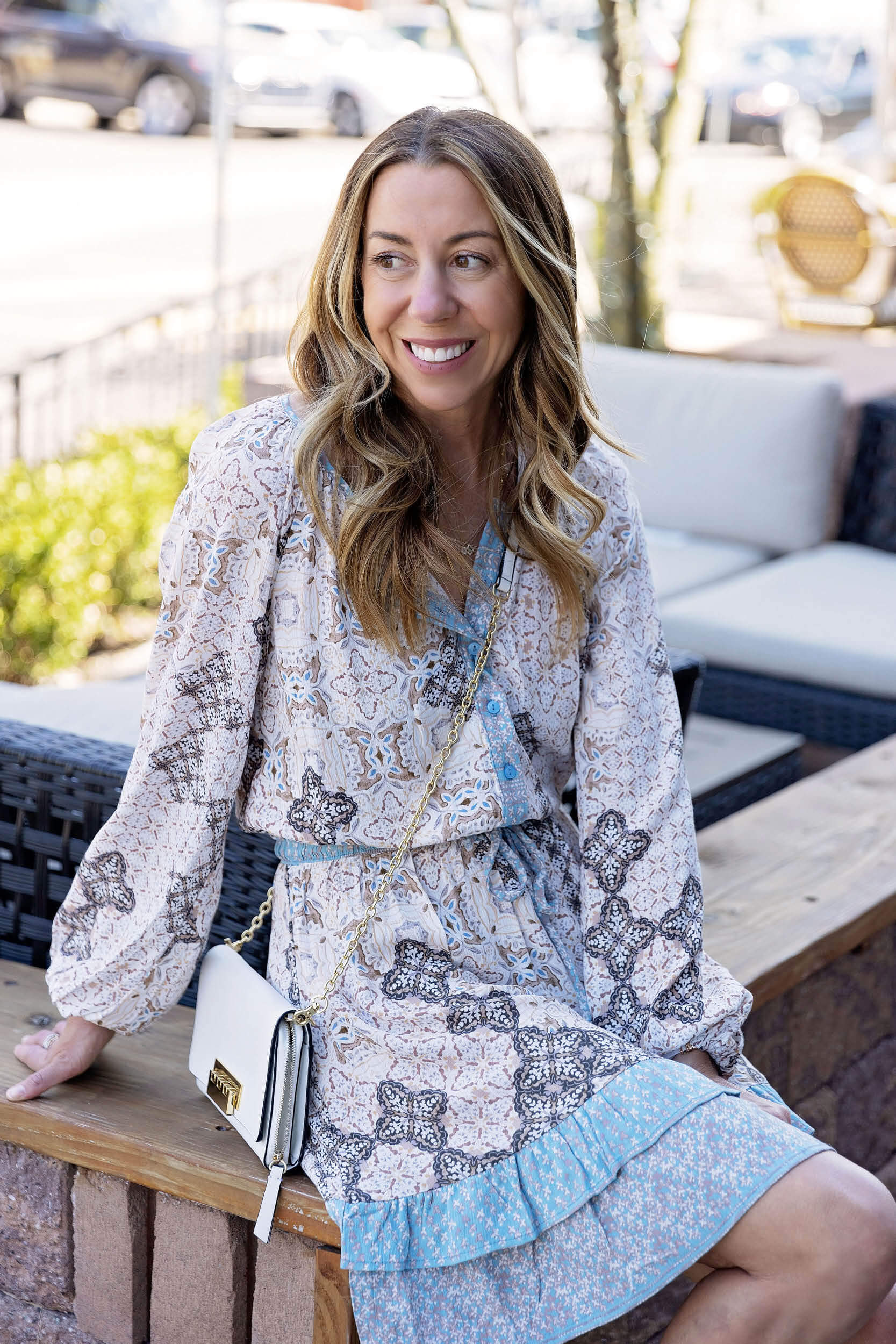Boho Mixed Print Drawstring Ruffle Dress in - 50, DRESSES, 502, SALE photo